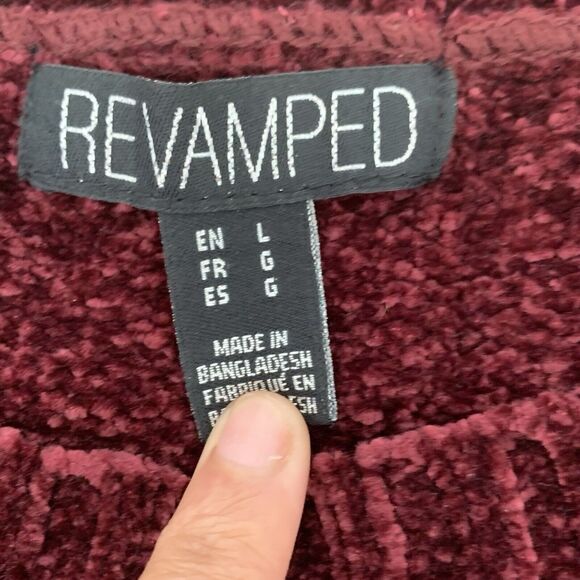 Revamped Crushed Red Velvet  Pullover Sweater Size L - Picture 2 of 4